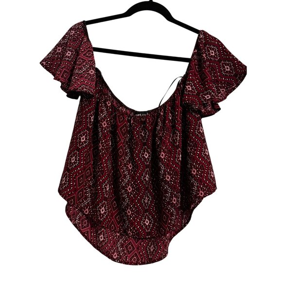 Wet Seal Womens Red & White Boho Off-Shoulder Ruffle Top Size M - Picture 4 of 6